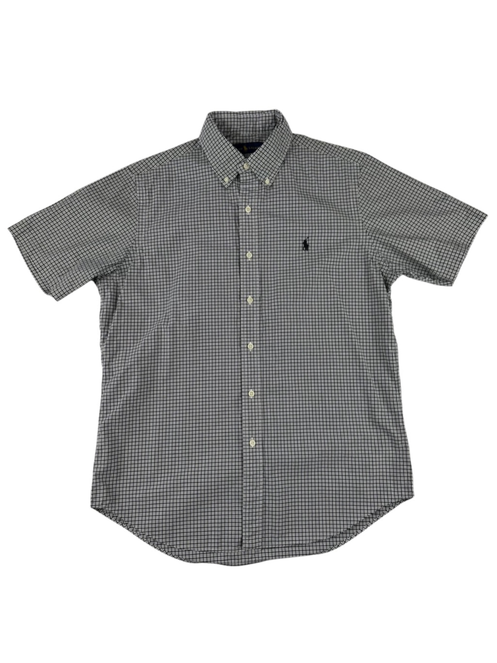 Ralph Lauren Mens Medium Button Down Shirt Short Sleeve Gingham Plaid Black